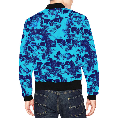 cloudy Skulls blue by JamColors All Over Print Bomber Jacket for Men (Model H19)