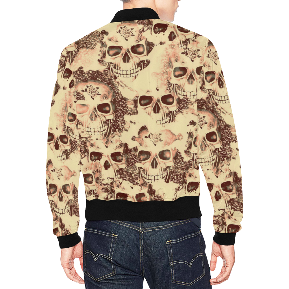 cloudy Skulls beige by JamColors All Over Print Bomber Jacket for Men (Model H19)