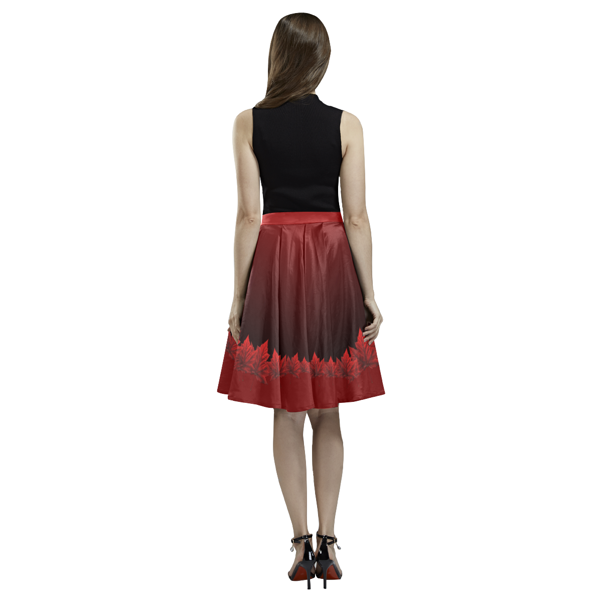 Canada Autumn Maple Leaf Skirts Melete Pleated Midi Skirt (Model D15)