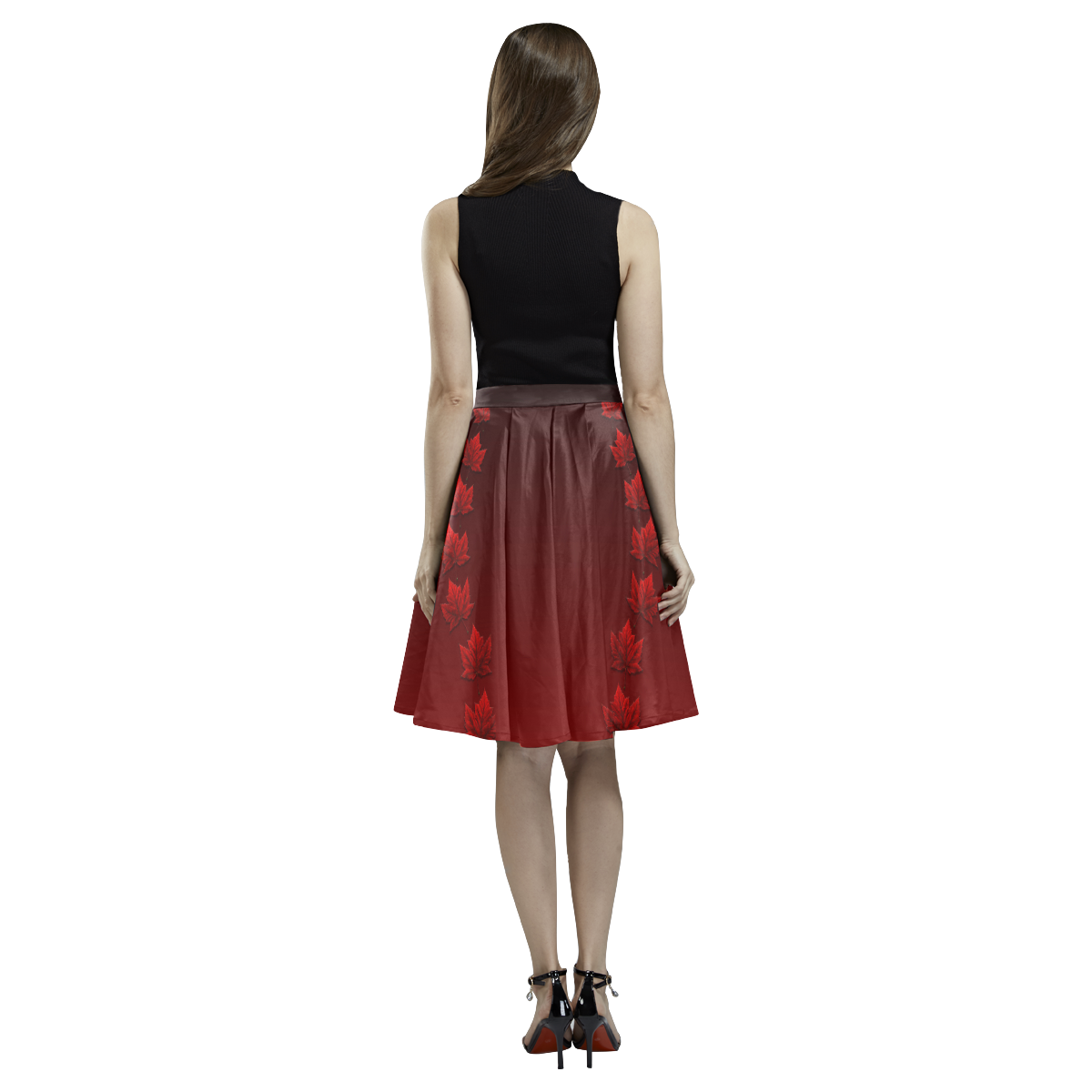 Canada Maple Leaf Skirts Beautiful Melete Pleated Midi Skirt (Model D15)