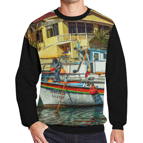 Sweatshirt Fleece Boat Docked Men's Oversized Fleece Crew Sweatshirt (Model H18)