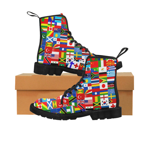 World Flag Montage Martin Boots for Men (Black) (Model 1203H)