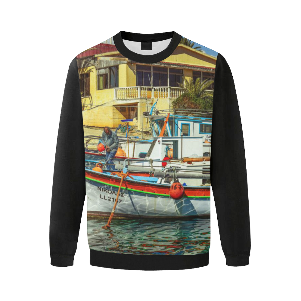 Sweatshirt Fleece Boat Docked Men's Oversized Fleece Crew Sweatshirt (Model H18)