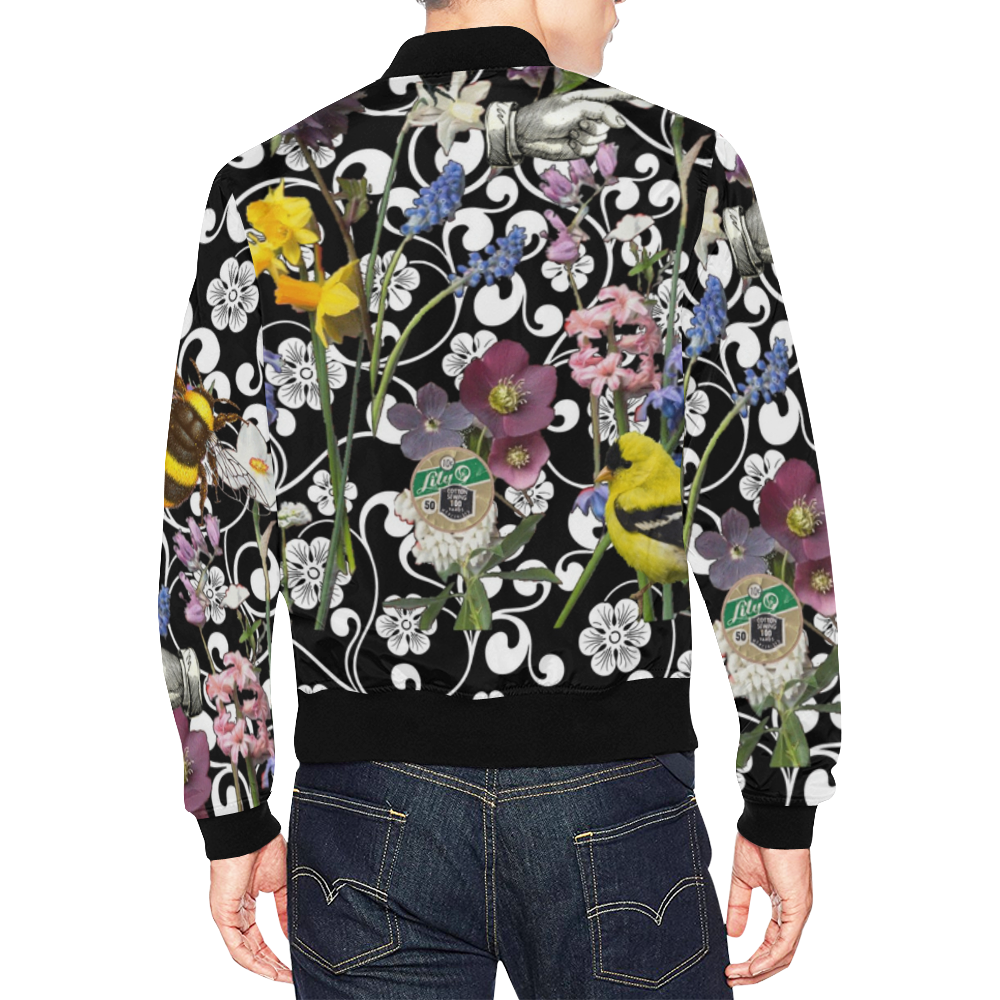 Birds and Bees in the Spring Garden All Over Print Bomber Jacket for Men (Model H19)