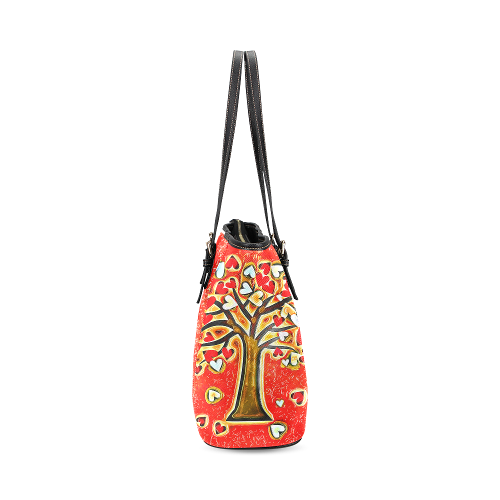 Watercolor Love Tree Leather Tote Bag/Small (Model 1640)