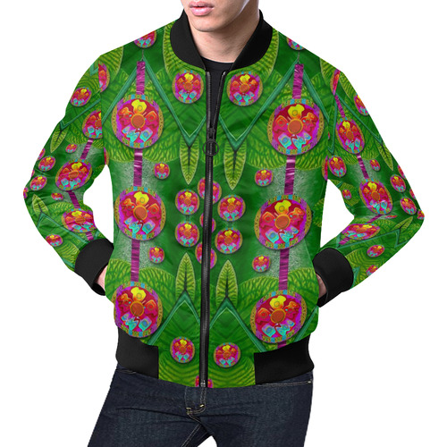 Orchid Forest Filled of big flowers and chevron All Over Print Bomber Jacket for Men (Model H19)