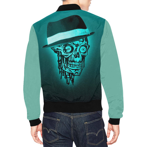 elegant skull with hat,mint All Over Print Bomber Jacket for Men (Model H19)