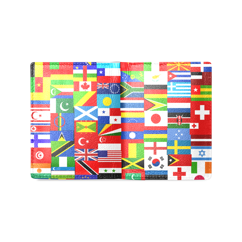 World Flag Montage Men's Leather Wallet (Model 1612)