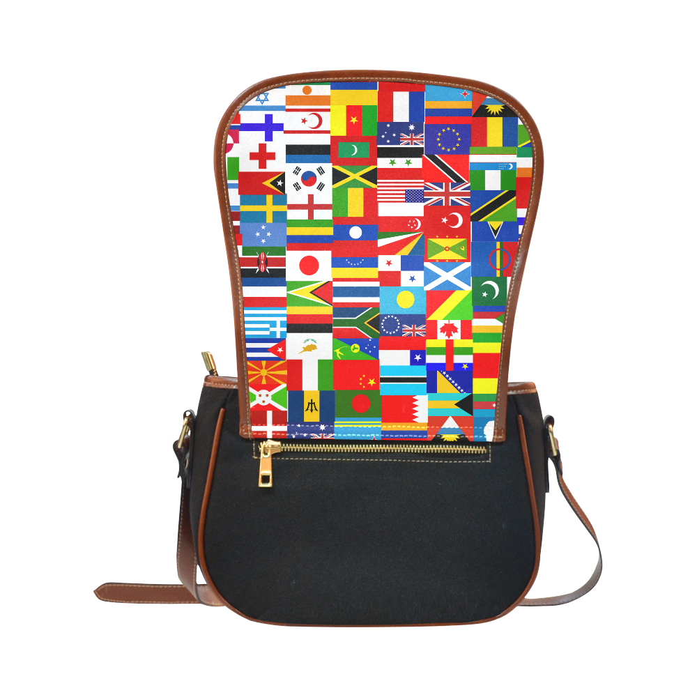 World Flag Montage Saddle Bag/Small (Model 1649)(Flap Customization)