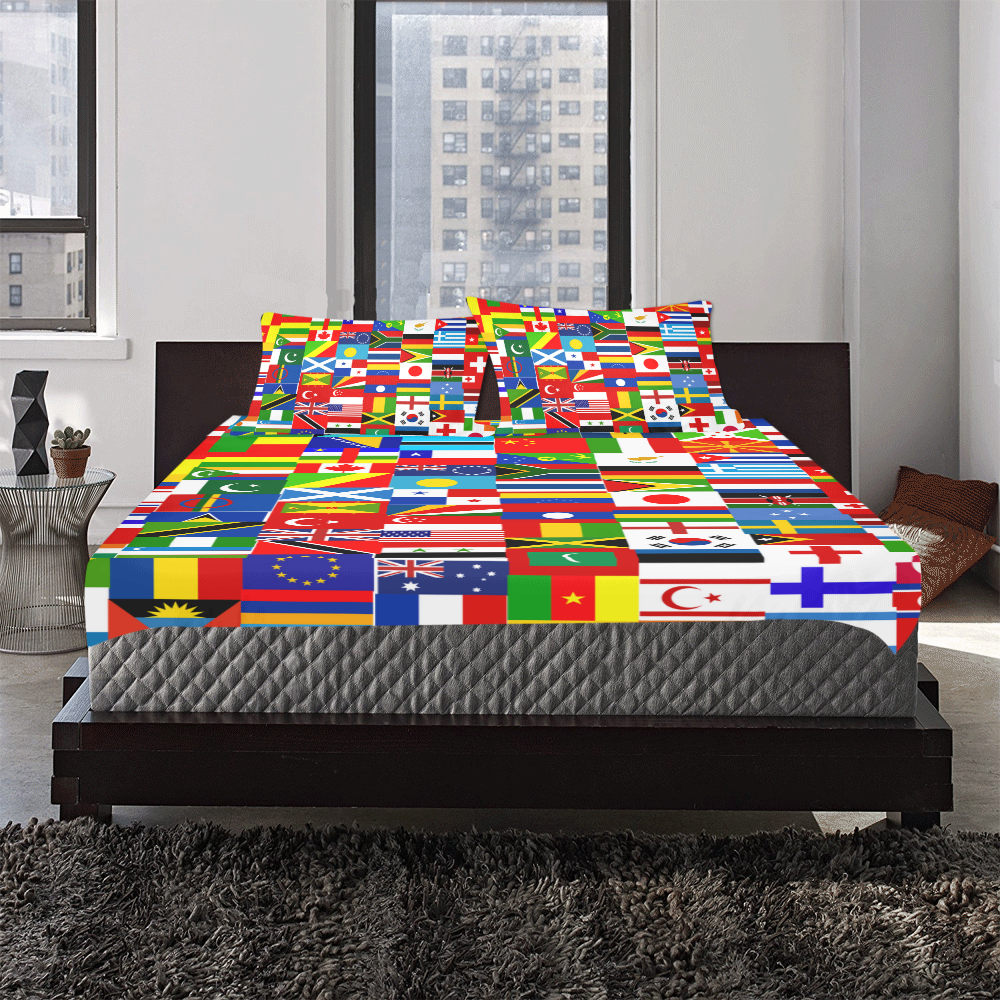 World Flag Montage 3-Piece Bedding Set