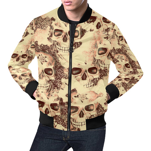 cloudy Skulls beige by JamColors All Over Print Bomber Jacket for Men (Model H19)