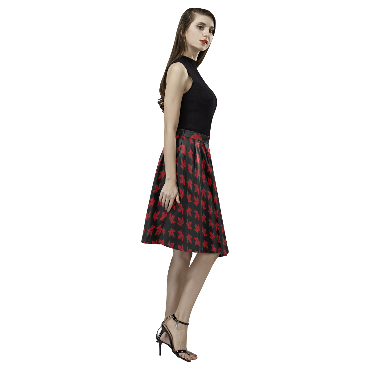 Cool Canada Skirts Black Retro Melete Pleated Midi Skirt (Model D15)