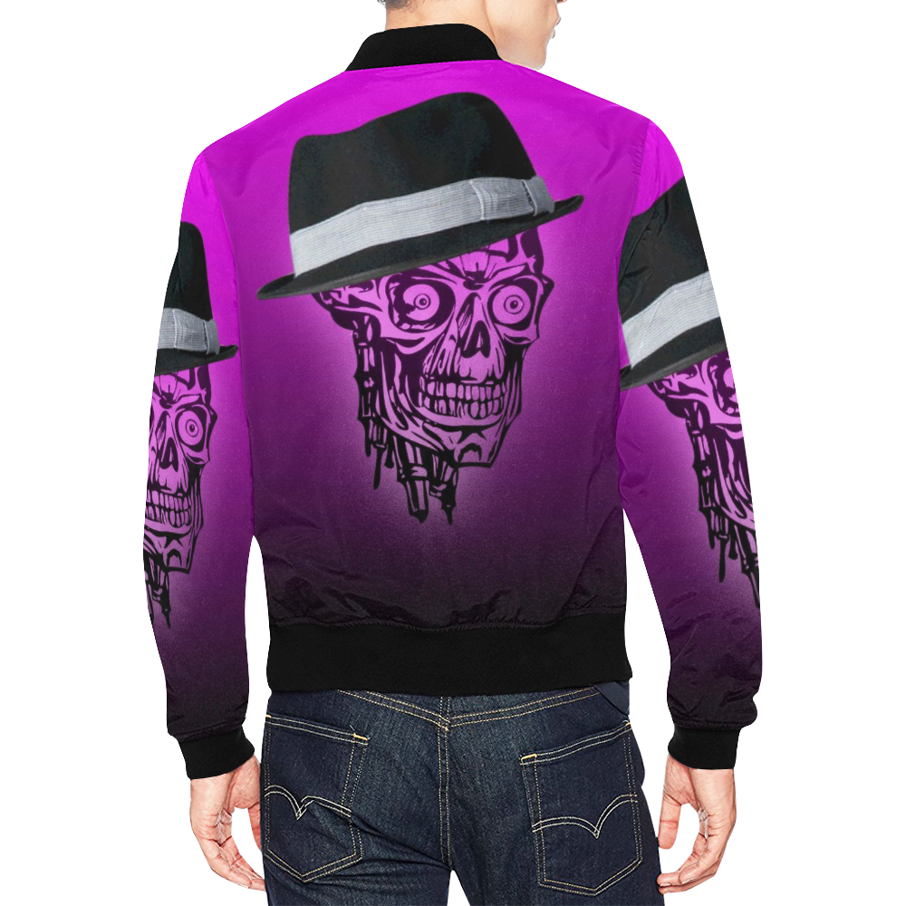elegant skull with hat,hot pink All Over Print Bomber Jacket for Men (Model H19)
