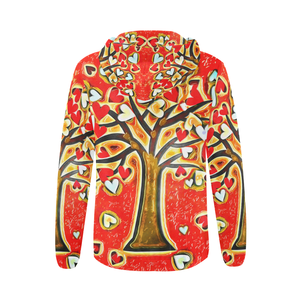 Watercolor Love Tree All Over Print Full Zip Hoodie for Women (Model H14)