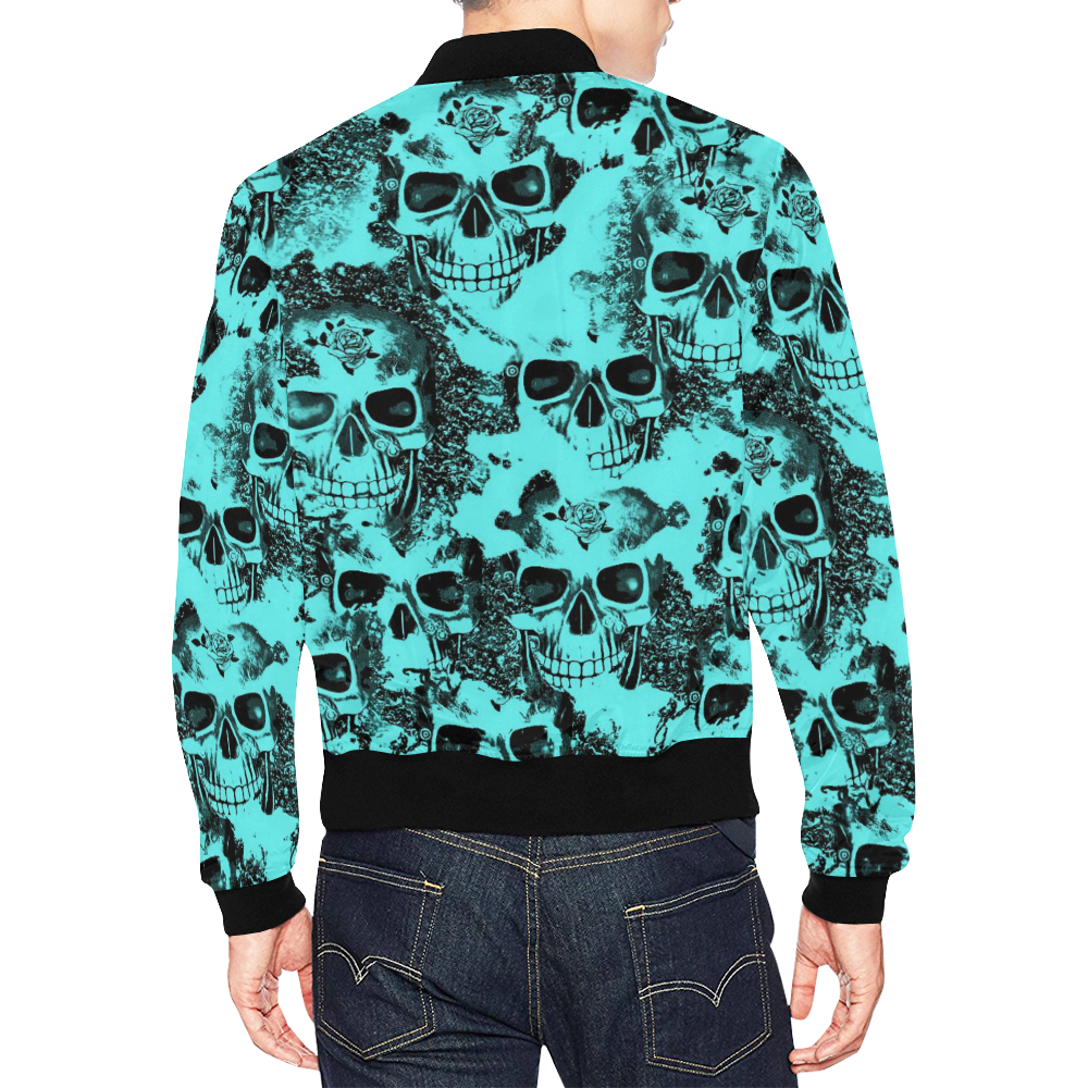 cloudy Skulls aqua by JamColors All Over Print Bomber Jacket for Men (Model H19)