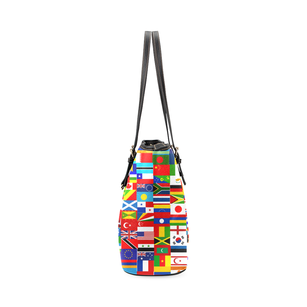 World Flag Montage Leather Tote Bag/Small (Model 1640)