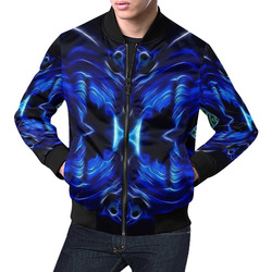 Darkblue-lightblue Lines in move All Over Print Bomber Jacket for Men (Model H19)