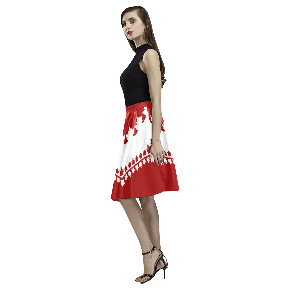 Canada Skirts Classic Flag Skirts Melete Pleated Midi Skirt (Model D15)