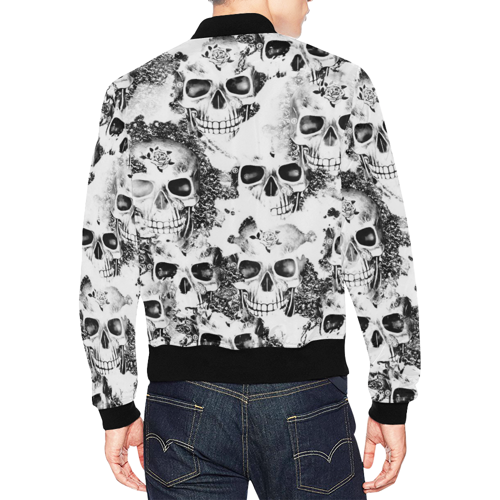cloudy Skulls B&W by JamColors All Over Print Bomber Jacket for Men (Model H19)