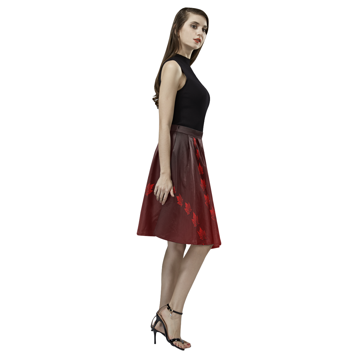 Canada Maple Leaf Skirts Beautiful Melete Pleated Midi Skirt (Model D15)