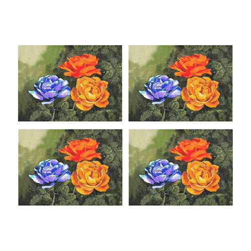 Red Blue Orange flowers Placemat 14’’ x 19’’ (Set of 4)