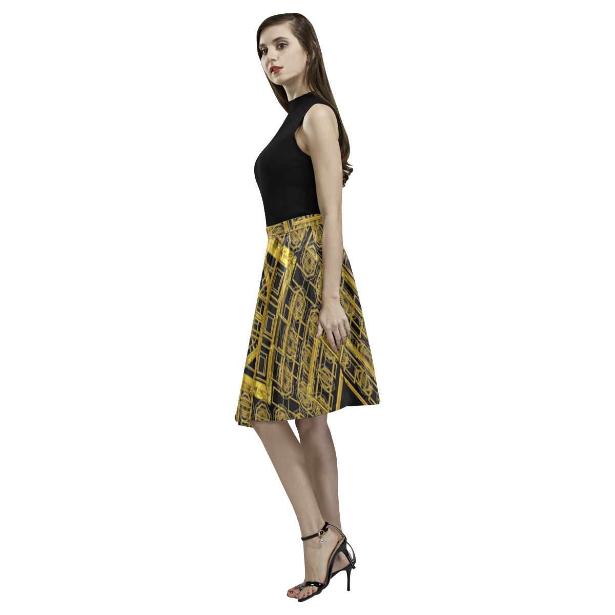 Beautiful stars would be in gold frames Melete Pleated Midi Skirt (Model D15)