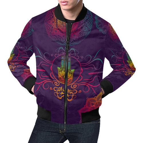 Hamsa Colorful Mandala All Over Print Bomber Jacket for Men (Model H19)