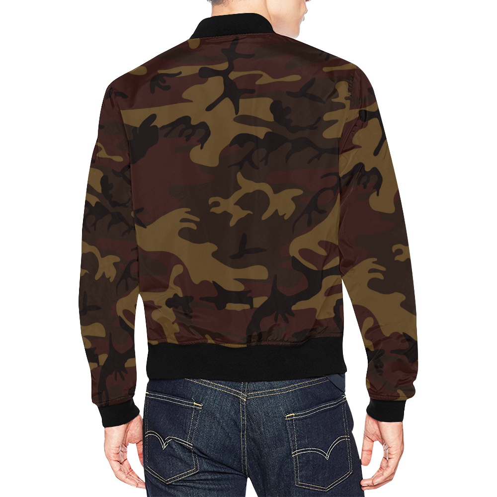 Camo Dark Brown All Over Print Bomber Jacket for Men (Model H19)