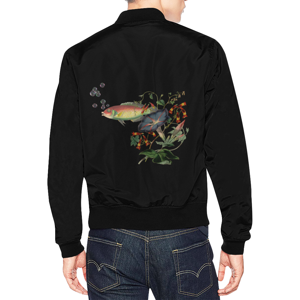 Fish With Flowers Surreal All Over Print Bomber Jacket for Men (Model H19)