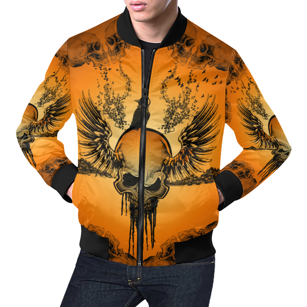 Amazing skull with crow All Over Print Bomber Jacket for Men (Model H19 ...