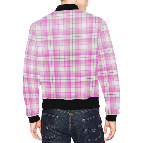 Pink Plaid All Over Print Bomber Jacket for Men (Model H19)