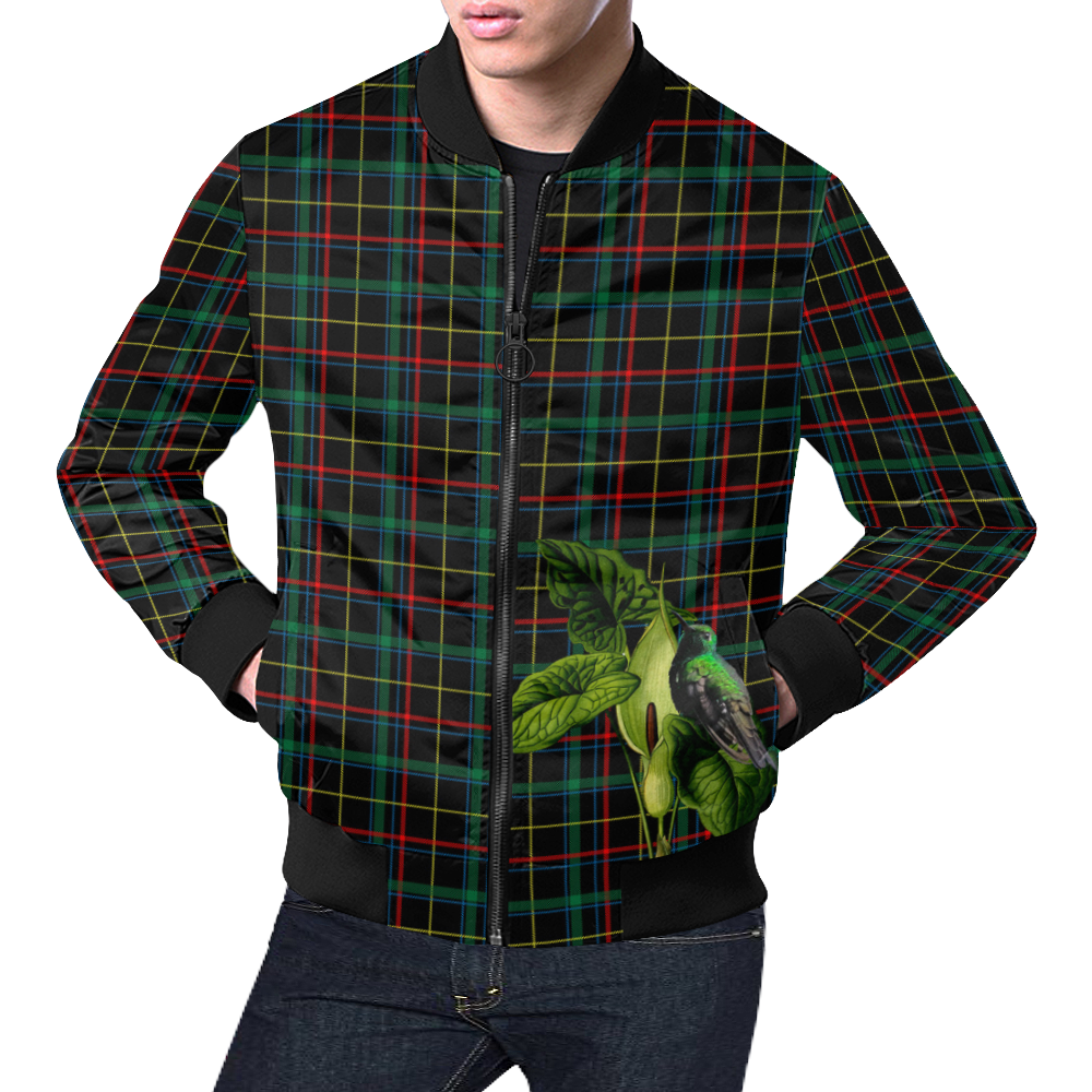 Tartan With Flower And Bird All Over Print Bomber Jacket for Men (Model H19)