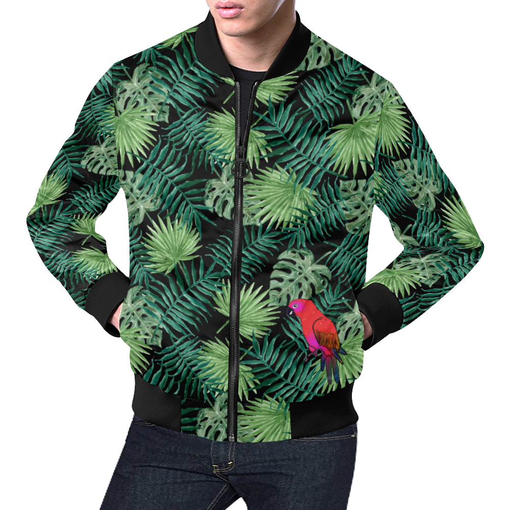 Parrot And Leaves All Over Print Bomber Jacket for Men (Model H19)