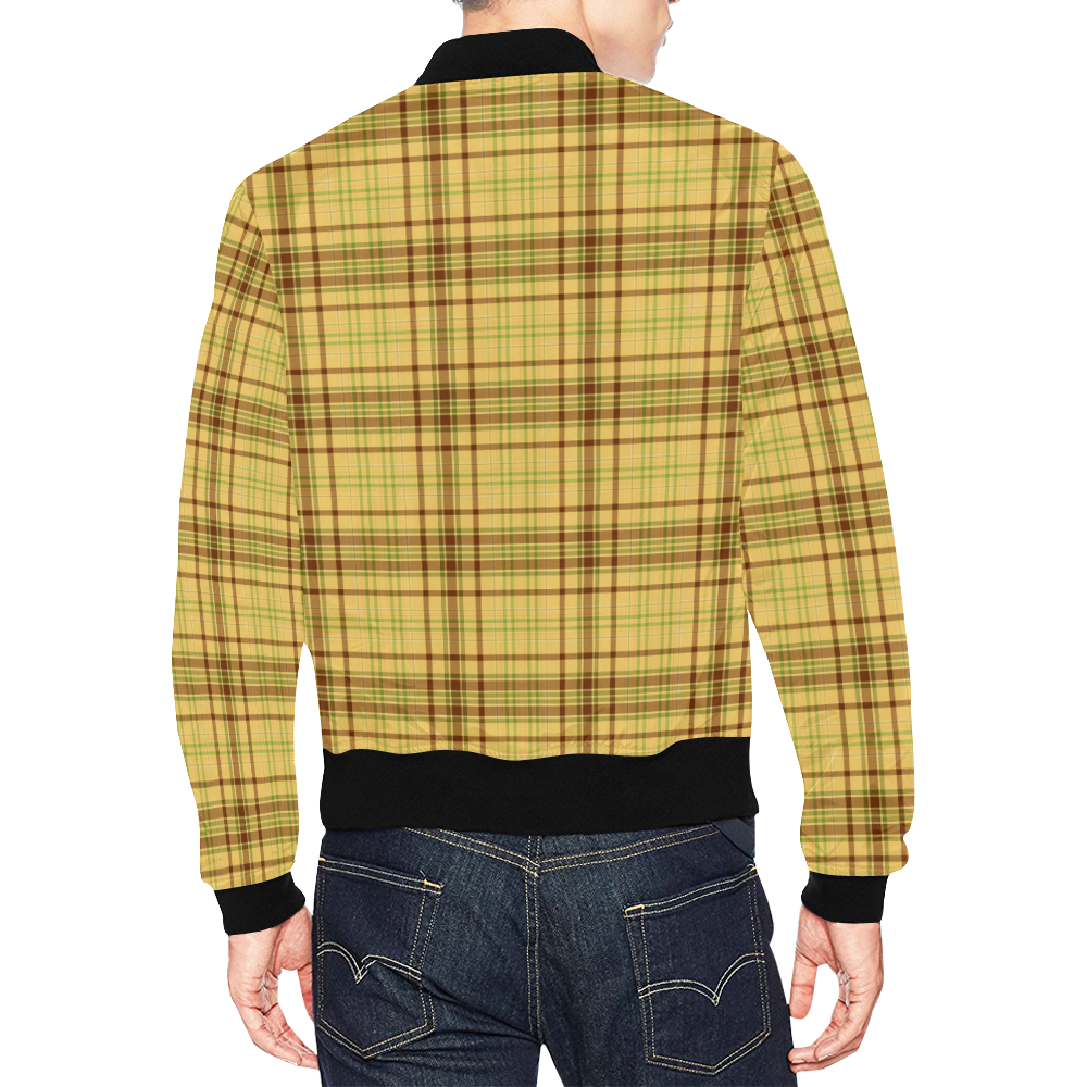 Yellow Brown Plaid All Over Print Bomber Jacket for Men (Model H19)