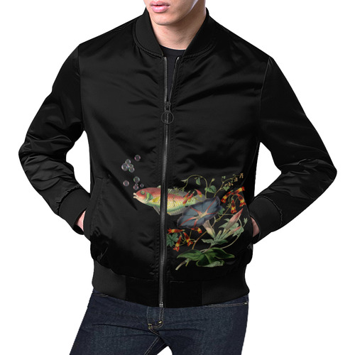 Fish With Flowers Surreal All Over Print Bomber Jacket for Men (Model H19)