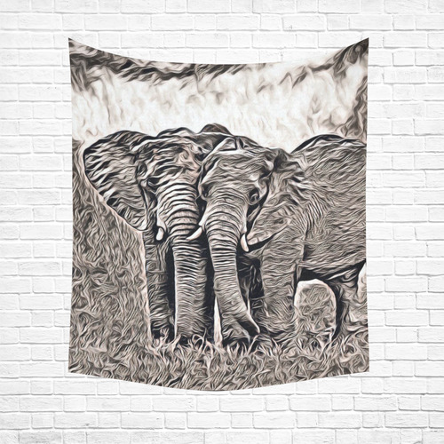 Rustic Style - Elephants by JamColors Cotton Linen Wall Tapestry 51"x 60"