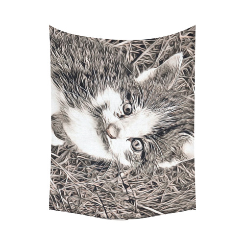 Rustic Style - Kitten A by JamColors Cotton Linen Wall Tapestry 80"x 60"