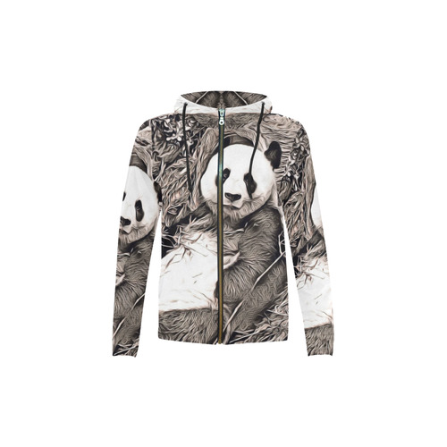 Rustic Style - Panda by JamColors All Over Print Full Zip Hoodie for Kid (Model H14)