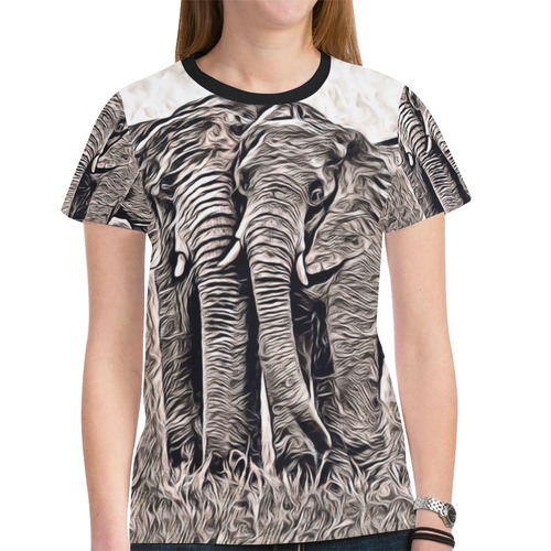 Rustic Style - Elephants by JamColors New All Over Print T-shirt for Women (Model T45)