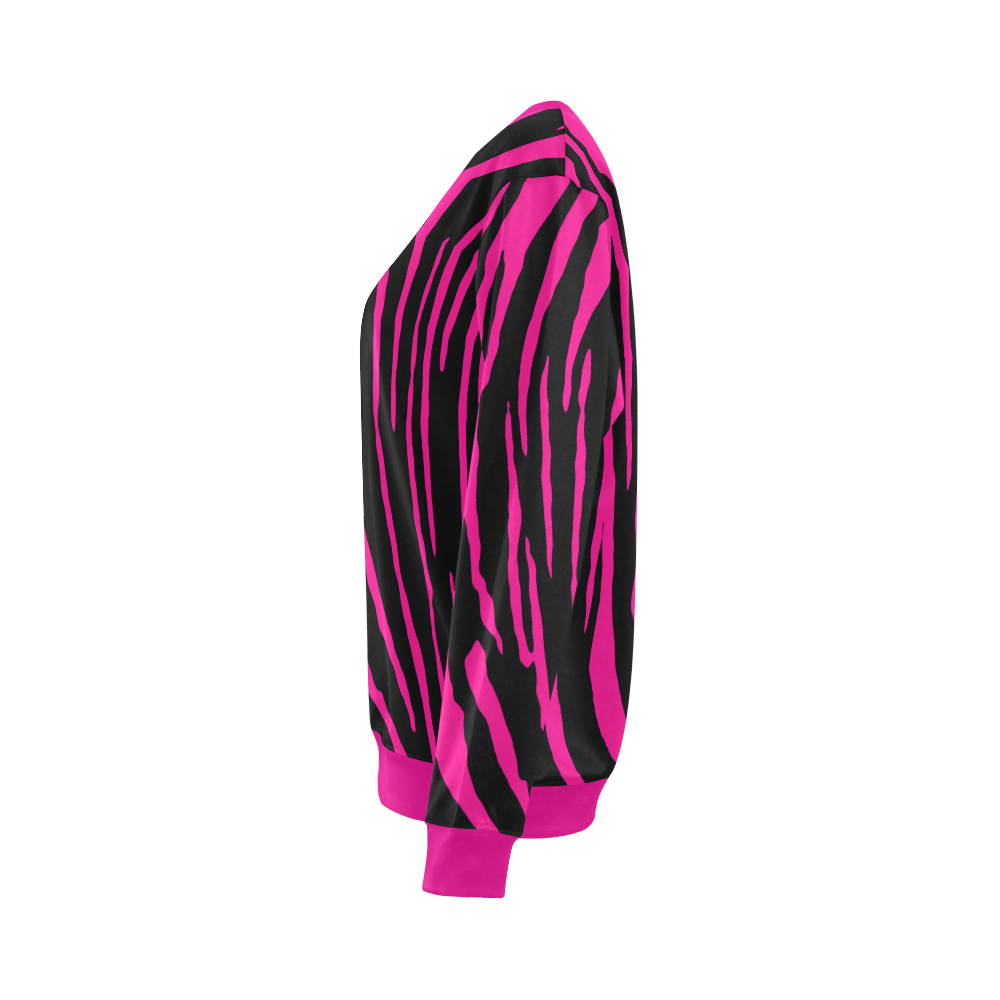 Pink Tiger Stripes All Over Print Crewneck Sweatshirt for Women (Model H18)