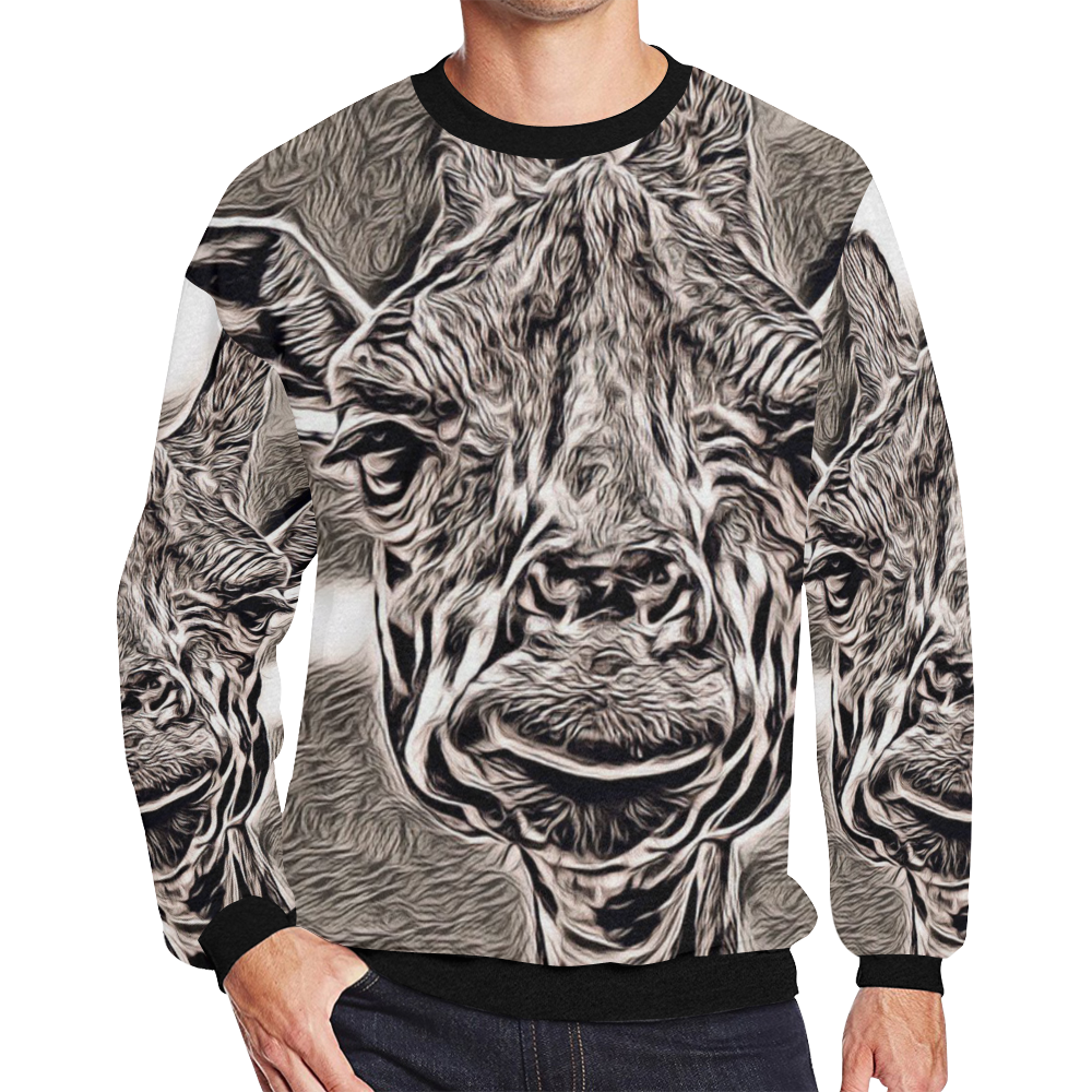 Rustic Style - Giraffe by JamColors Men's Oversized Fleece Crew Sweatshirt (Model H18)