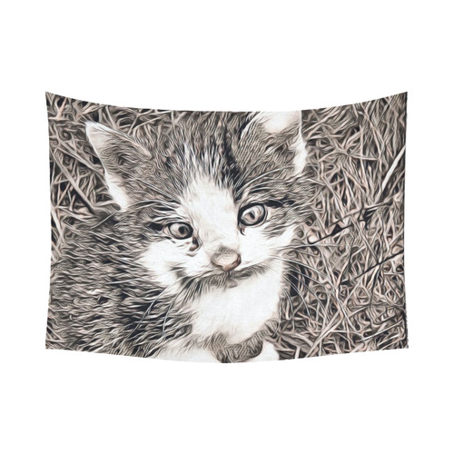 Rustic Style - Kitten A by JamColors Cotton Linen Wall Tapestry 80"x 60"