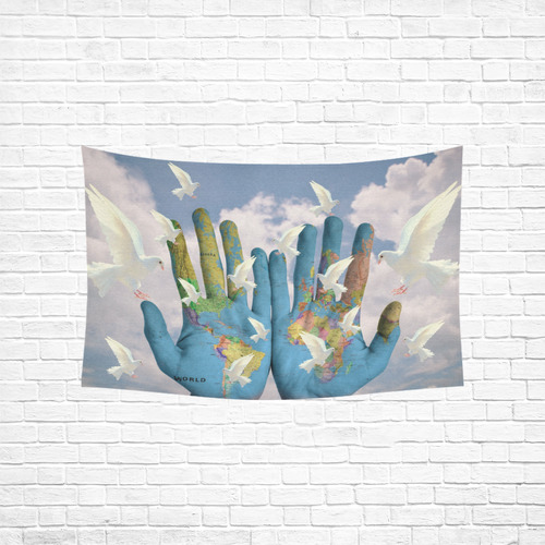 Peace World Hands Doves Tapestry Cotton Linen Wall Tapestry 60"x 40"