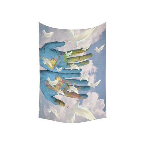 Peace World Hands Doves Tapestry Cotton Linen Wall Tapestry 60"x 40"