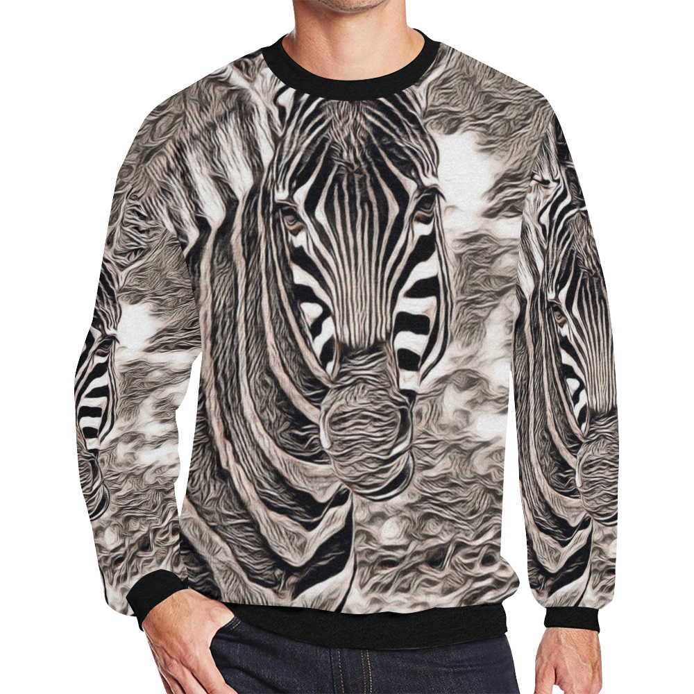 Rustic Style - Zebra by JamColors Men's Oversized Fleece Crew Sweatshirt (Model H18)