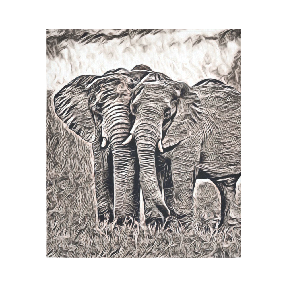 Rustic Style - Elephants by JamColors Cotton Linen Wall Tapestry 51"x 60"