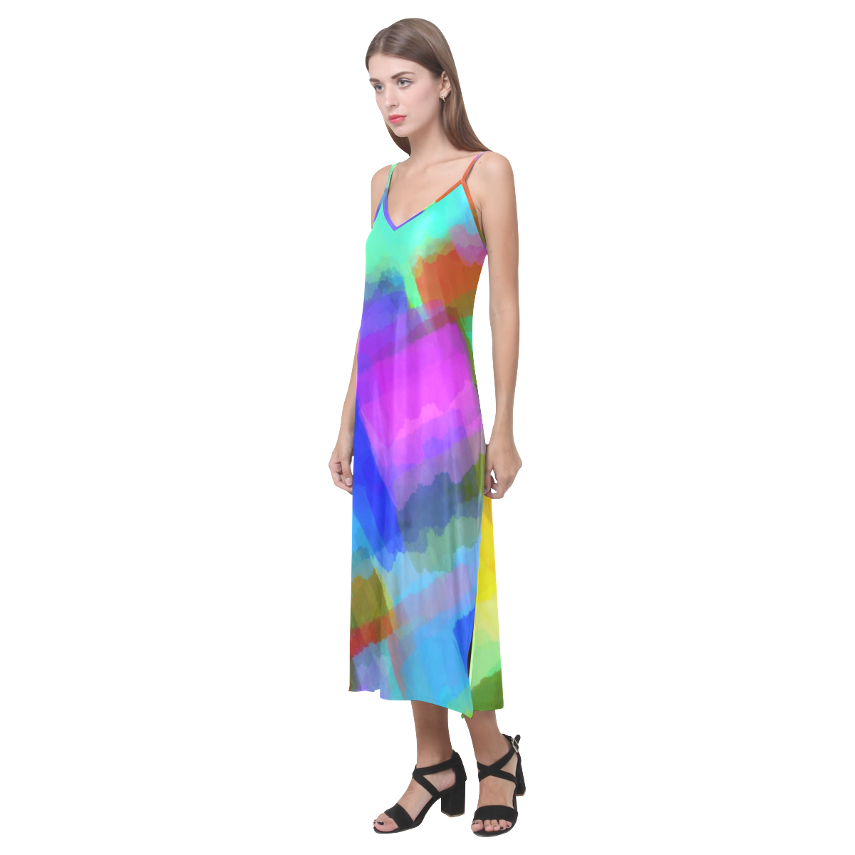 Colors and joy 2 by FeelGood V-Neck Open Fork Long Dress(Model D18)