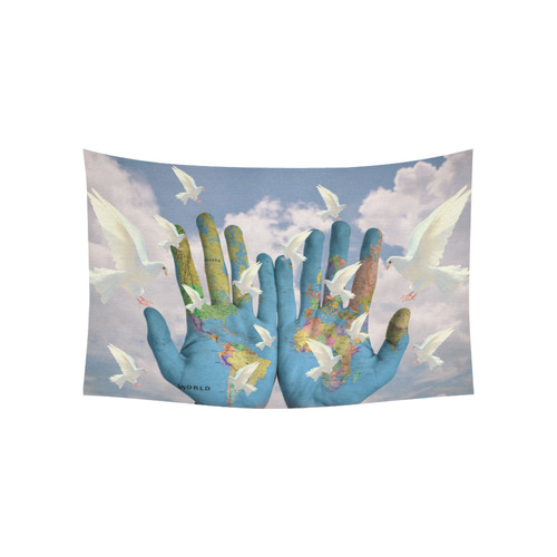 Peace World Hands Doves Tapestry Cotton Linen Wall Tapestry 60"x 40"