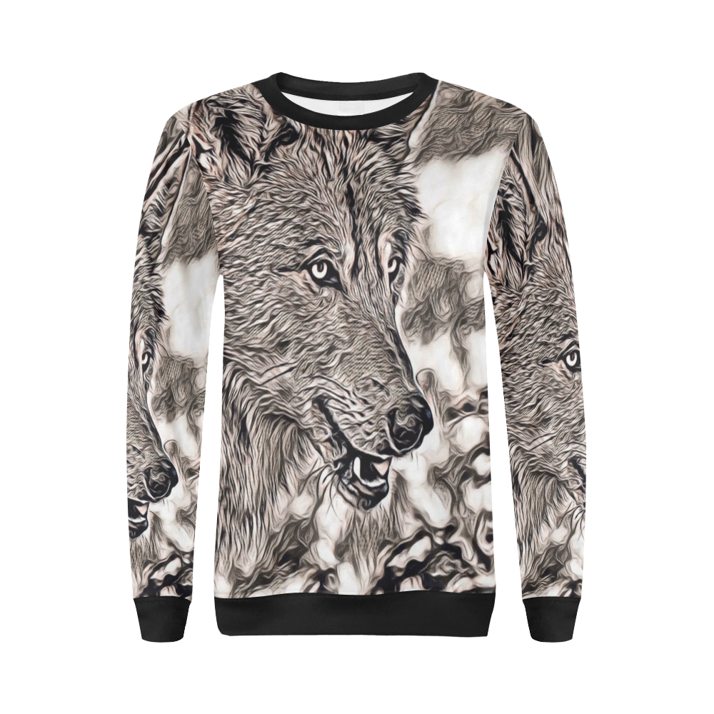 Rustic Style - Wolf 2 by JamColors All Over Print Crewneck Sweatshirt for Women (Model H18)