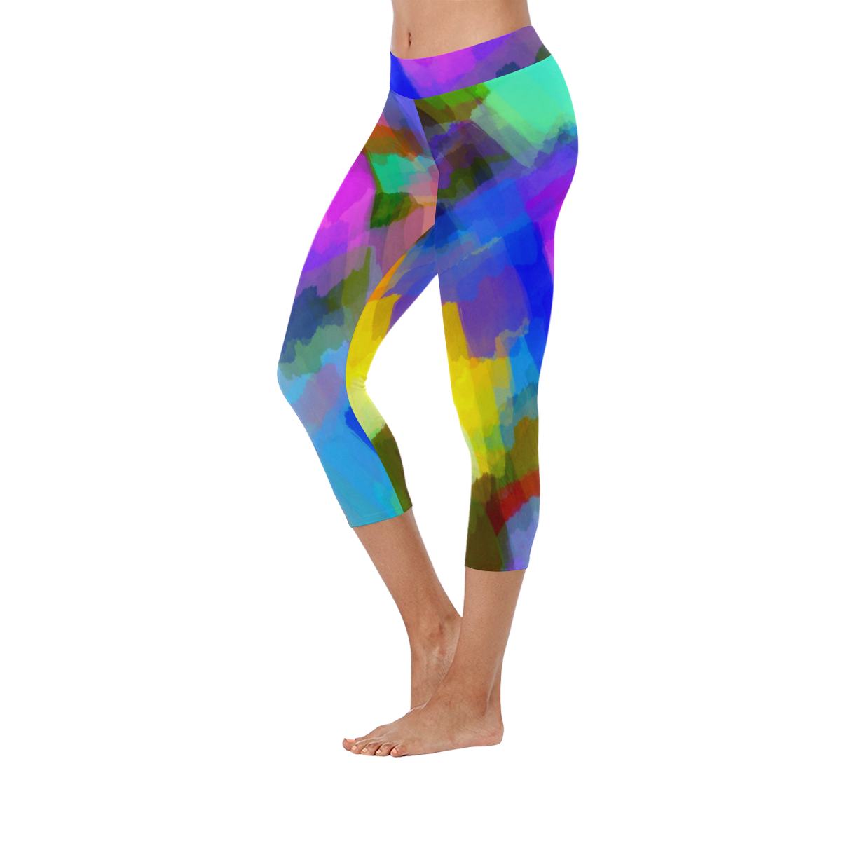 Colors and joy 2 by FeelGood Women's Low Rise Capri Leggings (Invisible Stitch) (Model L08)